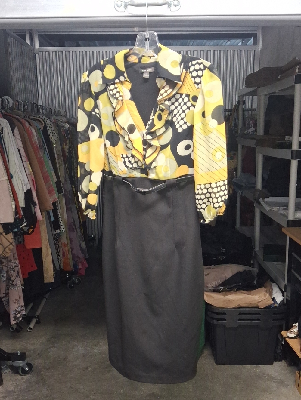 0Voir Voir Yellow & Black Patterned Pencil Skirt Dress
